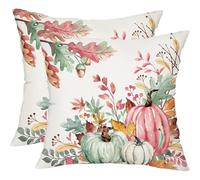 Cubrealmohadas, Autumn Pillow Covers 45x45 cm, Pumpkin Autumn Throw Pillow Covers with Maple Leaves for Sofa Couch Bedroom Living Room Home Decor (K)