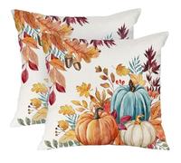 Cubrealmohadas, Autumn Pillow Covers 45x45 cm, Pumpkin Autumn Throw Pillow Covers with Maple Leaves for Sofa Couch Bedroom Living Room Home Decor (A)