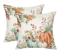 Cubrealmohadas, Autumn Pillow Covers 45x45 cm, Pumpkin Autumn Throw Pillow Covers with Maple Leaves for Sofa Couch Bedroom Living Room Home Decor (F)