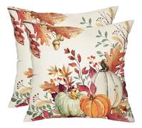 Cubrealmohadas, Autumn Pillow Covers 45x45 cm, Pumpkin Autumn Throw Pillow Covers with Maple Leaves for Sofa Couch Bedroom Living Room Home Decor (I)