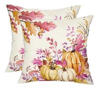 Cubrealmohadas, Autumn Pillow Covers 45x45 cm, Pumpkin Autumn Throw Pillow Covers with Maple Leaves for Sofa Couch Bedroom Living Room Home Decor (L)