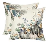 Cubrealmohadas, Autumn Pillow Covers 45x45 cm, Pumpkin Autumn Throw Pillow Covers with Maple Leaves for Sofa Couch Bedroom Living Room Home Decor (H)