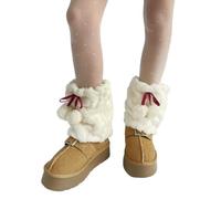 Cubrebotas peludas para mujer, bolas peludas, con lazo, calentadores de piernas, polainas, calcetines de pantorrilla para calidez de invierno y decoración de piernas de fiesta temática, blanco, Talla