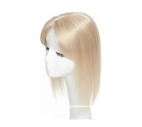 Cubrecabello para mujer con flequillo natural, tamaño 12 x 13 cm, con base de seda, clip en la parte superior con flequillo, extensiones de pelo (30 cm, rubio platinado)