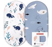 Cubrecolchón bebé sábanas bajeras pack de 2, sábana bajera bebé cubrecunas cubrecolchón cochecito 81x41x8 cm, sábanas bajeras bajeras para cochecito moisés (Ballenas)