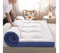 Cubrecolchón de futón japonés, 10 cm de grosor, tapete enrollable plegable, opciones multicolor (blanco y azul, 180 x 200 cm), cómodo cojín de cama para el hogar y viajes