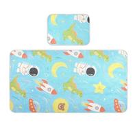 Cubrecolchón refrescante para bebé, diseño de cohetes azules y astronautas, dinosaurios, 28 x 52 pulgadas, ultra suave para bebés y niños pequeños