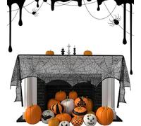 Cubremesa De Halloween - Bufanda para Chimenea con Telaraña En Encaje Negro | Black Lace Spider Web | Toalla para Chimenea Y Centros De Mesa Restaurante Bar Cena Decoración Festival Bodas