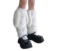Cubrepiernas peludas de moda para mujer, para invierno, orejas largas de conejo, calentadores de piernas de felpa mullida, calcetines sin pies, fundas de botas de felpa mullida, blanco, Talla única