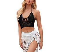 Cubretraje de Mujer,Suelto Pareos Color Sólido Bikini Cover Up Encaje Blusa Contraste Diseño Floral Elegante Ajuste Elástico Cómodo para Vacaciones en la Playa y Piscina
