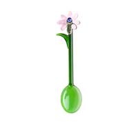Cuchara agitadora de vidrio con y cabeza de flor de colores para mezclar bebidas, café, bebidas y postres, agitador de cócteles, cuchara de vidrio transparente