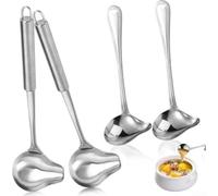 Cuchara de acero inoxidable para salsa, paquete de 4 cucharones de pico de pato de 20 cm, mango de agarre cómodo, juego de 4 cucharas para sopa, salsa, cuenco profundo, cuchara de cocina, 20 x 7,4 cm