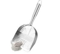 Cuchara de arena de metal, pala de metal para gatos, suministros para mascotas, pala de malla hueca para caca de arena para cachorros y gatitos, mango ergonómico