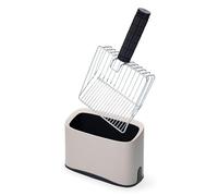 Cuchara de arena de metal resistente para gatos con soporte, pala antiadherente para tamizar arena de velocidad que captura todos los grumos, pala de tamiz de arena para gatos con mango cómodo,