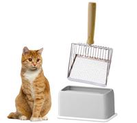 Cuchara de arena para gatos con soporte, pala de arena de metal para gatos, pala profunda para caja de arena, organizador de recogida rápida para excrementos de gatitos, soporte para recoger