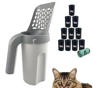 Cuchara de arena para gatos, pala de arena para gatos con contenedor de basura, soporte extraíble para arena para gatos, pala de arena portátil con soporte que proporciona 215 bolsas de basura, pala