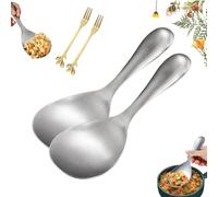 Cuchara de arroz antiadherente de acero inoxidable grueso, paleta de cuchara de arroz, cucharas coreanas, cuchara de arroz resistente, no se oxida, espátula antiadherente para arroz (2 unidades