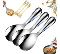 Cuchara de arroz antiadherente de acero inoxidable grueso, paleta de cuchara de arroz, cucharas coreanas, cuchara de arroz resistente, no se oxida, espátula antiadherente para arroz (3 piezas