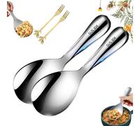 Cuchara de arroz antiadherente de acero inoxidable grueso, paleta de cuchara de arroz, cucharas coreanas, cuchara de arroz resistente, no se oxida, espátula antiadherente para arroz (2 unidades