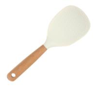 Cuchara de Arroz Antiadherente de Silicona para Servir, Color Blanco | Madera, Nylon y Silicona, Mango con Orificio, Apta para Arroz Cocido, Puré y Papilla