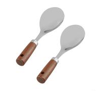 Cuchara de arroz de cocina con cabeza de acero inoxidable y mango de madera para remover y servir, diseñada con agujero para colgar para un almacenamiento cómodo y un agarre cómodo