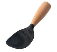 Cuchara de arroz de silicona con mango de madera antideslizante diseñada para mantenerse en posición vertical, resistente al calor y segura para usar con platos calientes, fácil de mantener (negro)