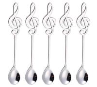 Cuchara de café con notas musicales de 5 piezas, juego creativo de cucharas de acero inoxidable, cuchara mezcladora para bebidas de postre, adecuado para restaurante y cafetería