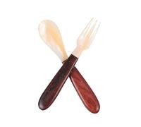 Cuchara de Café de Concha y Madera Roja, Utensilio Mixto | Acabado Liso y Líneas Suaves, Uso Versátil para Helado, Yogur y Comida Escolar
