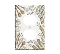 Cuchara de cocina dúplex para toma de corriente, placa de pared rústica, rodillo de plástico verde de verano, placas faciales de tamaño estándar para enchufes eléctricos para el hogar, sala de estar