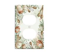 Cuchara de cocina dúplex para toma de corriente, placa de pared rústica vintage, batidor de tarro verde otoño, placas faciales de plástico de tamaño estándar para tomas eléctricas para el hogar, sala