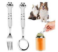 Cuchara de comida para mascotas 7 pulgadas, 2 paquetes de cucharas de latas de mascotas largas y tenedores de comida para perros, tenedores de cucharas de comida para gatos de acero inoxidable, tenedo