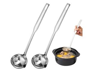 Cuchara de Filtro de Aceite, 32 cm Cucharas Separadoras de Aceite de Sopa de Acero Inoxidable Colador de Grasa de Filtro con Manija Larga Salsa Separador de Skimmer de Olla Caliente (2Pcs)