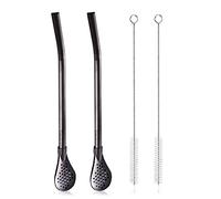 Cuchara de Filtro de Acero Inoxidable Extraíble Con 2 Cepillos de Limpieza, Yerba Mate Bombilla, Paja de Metal Reutilizable, Para Beber Té Suelto, Café Helado, Negro