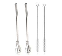 Cuchara de Filtro de Paja de Acero Inoxidable Extraíble con 2 Cepillos de Limpieza, Yerba Mate Bombilla Paja, Cuchara de Paja de Metal Reutilizable, para Beber Té Suelto, Café Helado, Plata