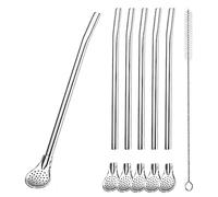 Cuchara de Filtro de Paja de Acero Inoxidable Extraíble, Paquete de 6 Pajitas de Té con 1 Cepillos de Limpieza, Cuchara de Paja de Metal Reutilizable, para Beber Té Suelto, Café Helado