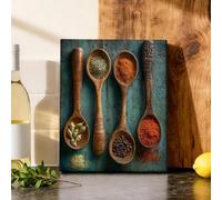 Cuchara de madera, lona de cocina, arte de pared, rústico, clásico, especias, hierbas, culinario, café, para colgar en la pared, imágenes, arte, hogar, comedor, recámara, sala de estar, restaurante, 8