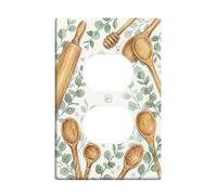 Cuchara de madera para cocina, dúplex, placa de pared, rodillo rústico natural, inmersión de miel, plástico verde otoño, placas de pared de tamaño estándar para enchufes eléctricos para sala de estar
