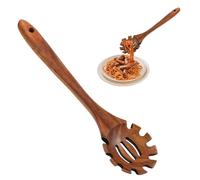Cuchara de madera para pasta con dientes, mango largo de 32 cm, colador de fideos ranurado, fácil de servir y colar, diseño colgante