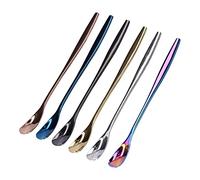 Cuchara de mango largo de acero inoxidable de 6 piezas, cuchara mezcladora de café colorida, agitadores de cóctel de cucharadita helada de 6 pulgadas para batidos de leche,