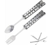 Cuchara de Mariposa para Camping, Tenedor y Cuchara de Mariposa, 2 Utensilios Plegables de Acero Inoxidable para Cocina, Barbacoa, Camping, Viajes al Aire Libre