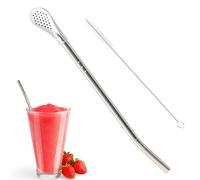 Cuchara de paja para beber, de acero inoxidable, pajita de té suelto, cuchara separable, filtro de malla fina | Bombilla de metal reutilizable para yerba mate, cepillo de limpieza de pajita, cuchara