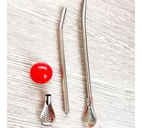 Cuchara de paja reutilizable de acero inoxidable de doble propósito para remover y colar ingredientes en bebidas y recetas (A)