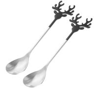Cuchara de Postre Forma de Alce, 2 Piezas de Acero Inoxidable Negro
