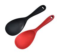 Cuchara de silicona de mango largo, espátula de paleta de arroz antiadherente, herramientas de cocina, accesorios de cocina (rojo y negro)