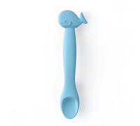 Suavinex, Cuchara de Silicona para Bebés +4 meses, Cuchara de Aprendizaje Flexible con Mango Largo. Cuchara Suave y Blanda para Encías Sensibles. Apta para lavavajillas. Diseño Ballena, Azul