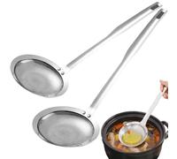 Cuchara de skimmer de grasa de 2 piezas, acero inoxidable de acero inoxidable de filtro de malla fina, filtrador de grasa fácil de limpiar con mango largo colgante para herramienta de cocina, cuchara