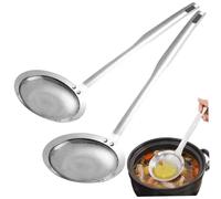 Cuchara de skimmer de grasa de 2 piezas, acero inoxidable de filtro de malla fina, acero inoxidable, fácil de limpiar en grasa con mango largo para la herramienta de cocina
