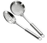 Cuchara de skimmer - Utensilio de colador de aceite con mango largo - 2 piezas cuchara colador de metal, para verduras, carne, pasta, fideos, alimentos calientes, servicio, freír caliente, hornear