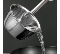 Cuchara de sopa de acero inoxidable con asas extendidas que garantiza un fácil acceso a ollas profundas durante la preparación de comidas (18 cm)