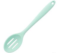 Cuchara de sopa de silicona con diseño ranurado para utensilios de cocina de alta resistencia al calor, mango ergonómico, fácil de limpiar, color negro, 20 cm (colador verde)
